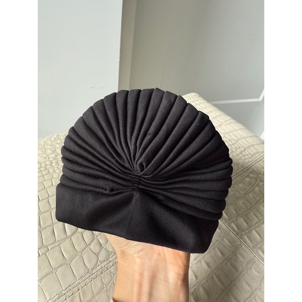 Womens Black Turban Hat Head Wrap Pleated Polyester Headwear